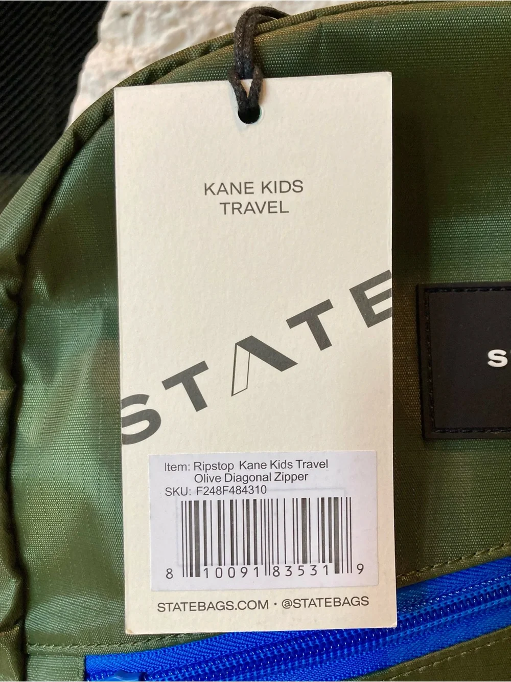 NWT STATE Dark Green Backpack with Blue & Green Zippers and Pink Loop